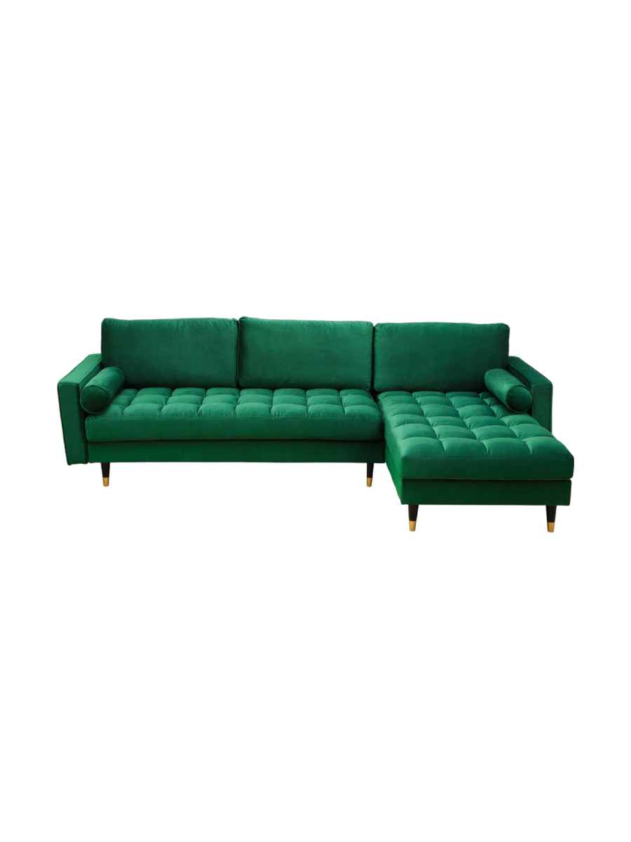 
Canapé d'angle design « Cozy Velvet » avec revêtement en velours - Vert émeraude