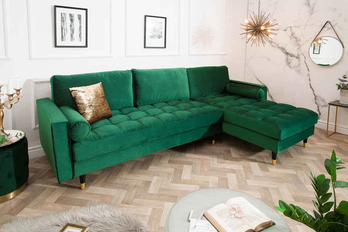 
Canapé d'angle design « Cozy Velvet » avec revêtement en velours - Vert émeraude