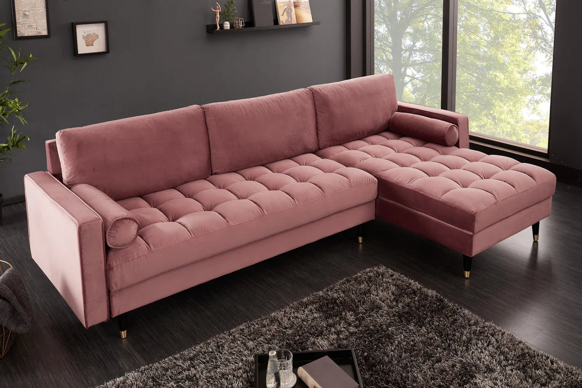 
Canapé d'angle design « Cozy Velvet » avec revêtement en velours - Rose poudré