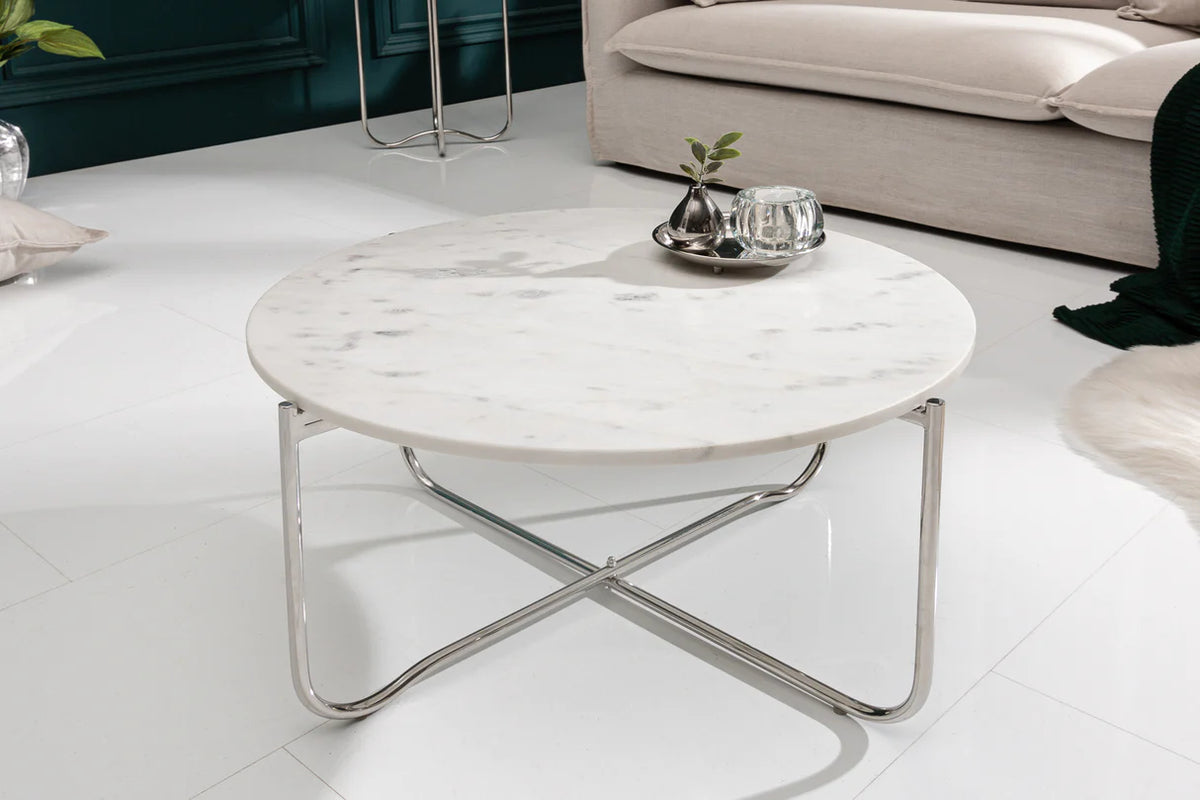 
Tavolino da salotto in marmo „Noblesse“ Ø 62 cm - Argento / Marmo Bianco