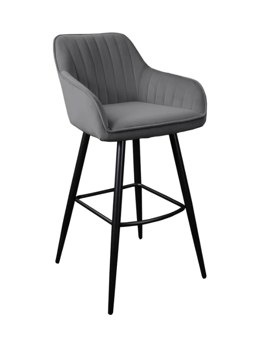 
Tabouret de bar design « Turino » avec accoudoirs - Velours Gris Argenté