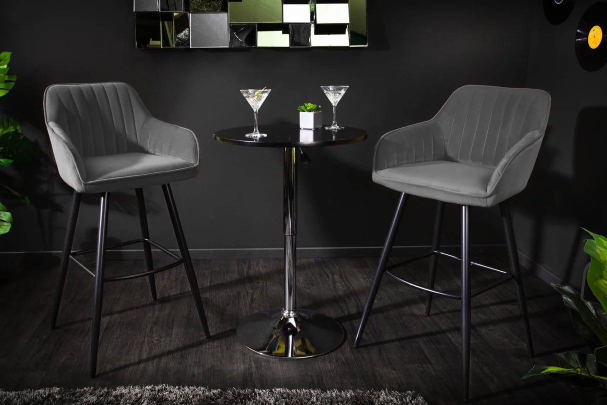 
Tabouret de bar design « Turino » avec accoudoirs - Velours Gris Argenté