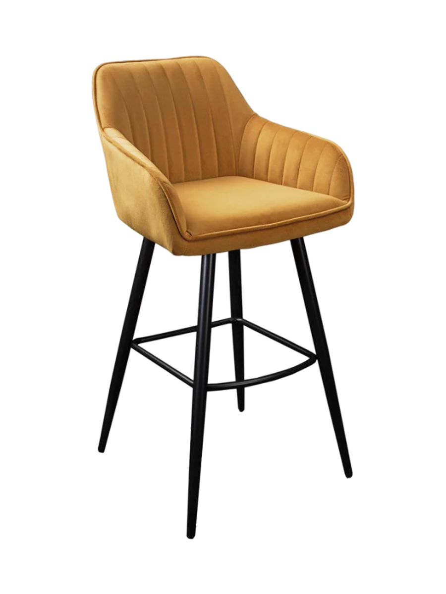 
Tabouret de bar design « Turino » avec accoudoirs - Velours moutarde