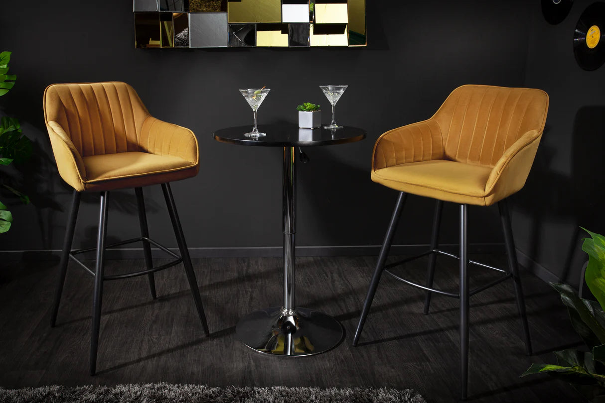 
Tabouret de bar design « Turino » avec accoudoirs - Velours moutarde