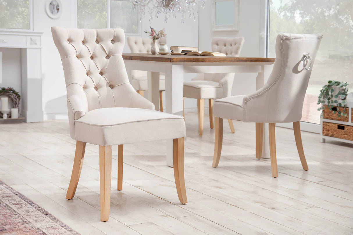 
Elegant Dining Chair "Castle" with Handle - Linen Beige