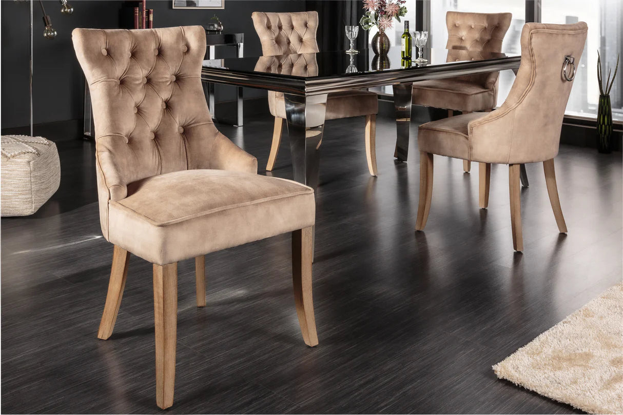 
Elegant Dining Chair "Castle" with Handle - Velvet Coffee