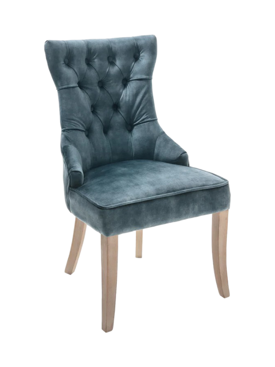 
Elegant Dining Chair "Castle" with Handle - Velvet Petrol