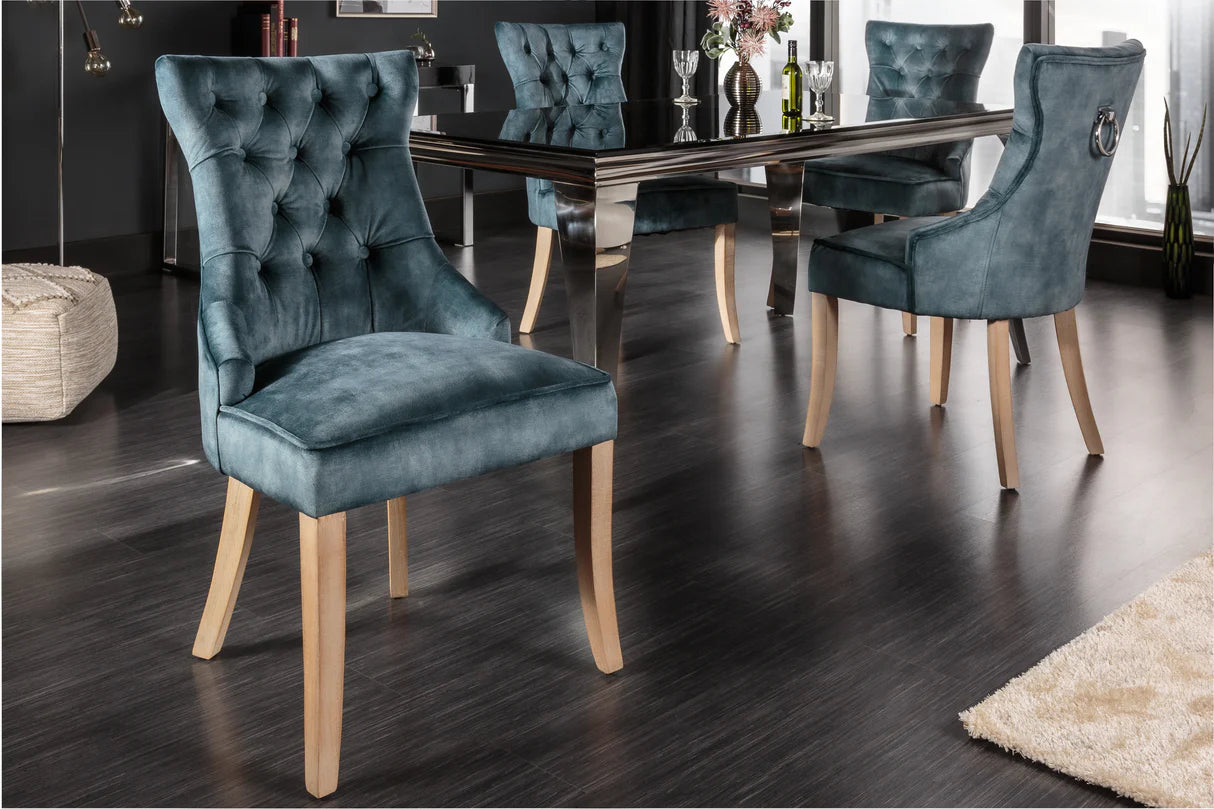 
Elegant Dining Chair "Castle" with Handle - Velvet Petrol