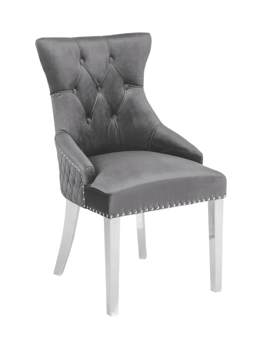 
"Castle" Designer Dining Chair with Lion Head - Grey