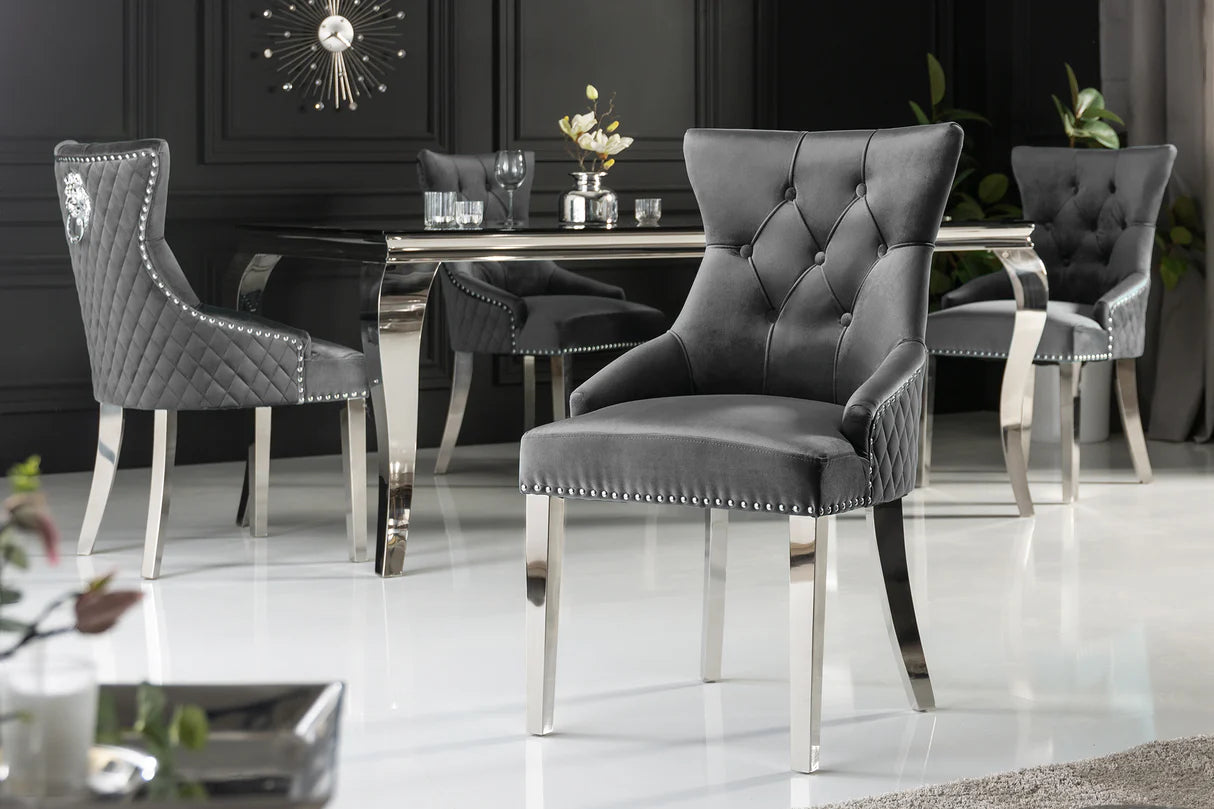 
"Castle" Designer Dining Chair with Lion Head - Grey