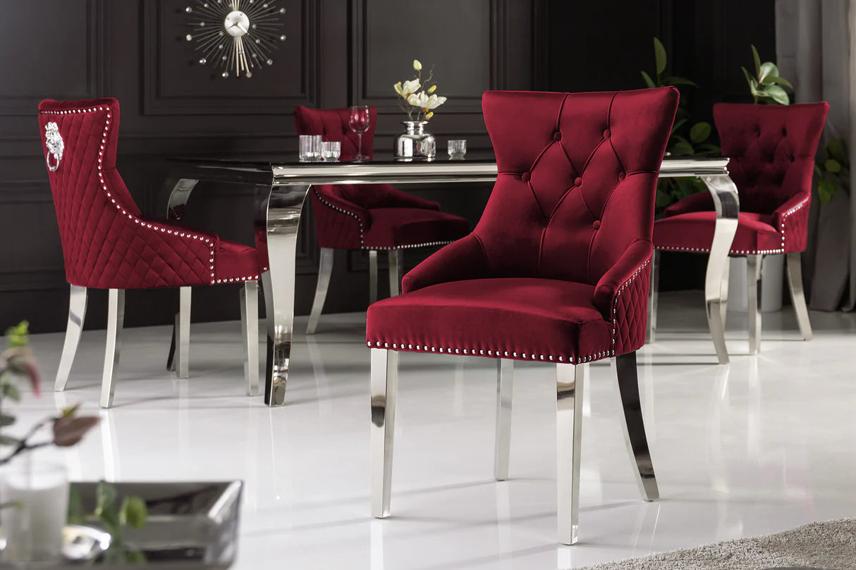 
"Castle" Designer Dining Chair with Lion Head - Dark red