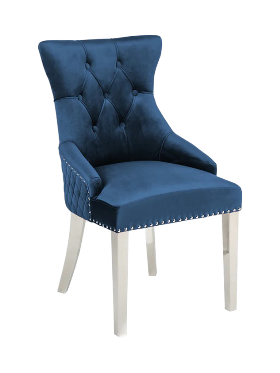 
"Castle" Designer Dining Chair with Lion Head - Royal blue