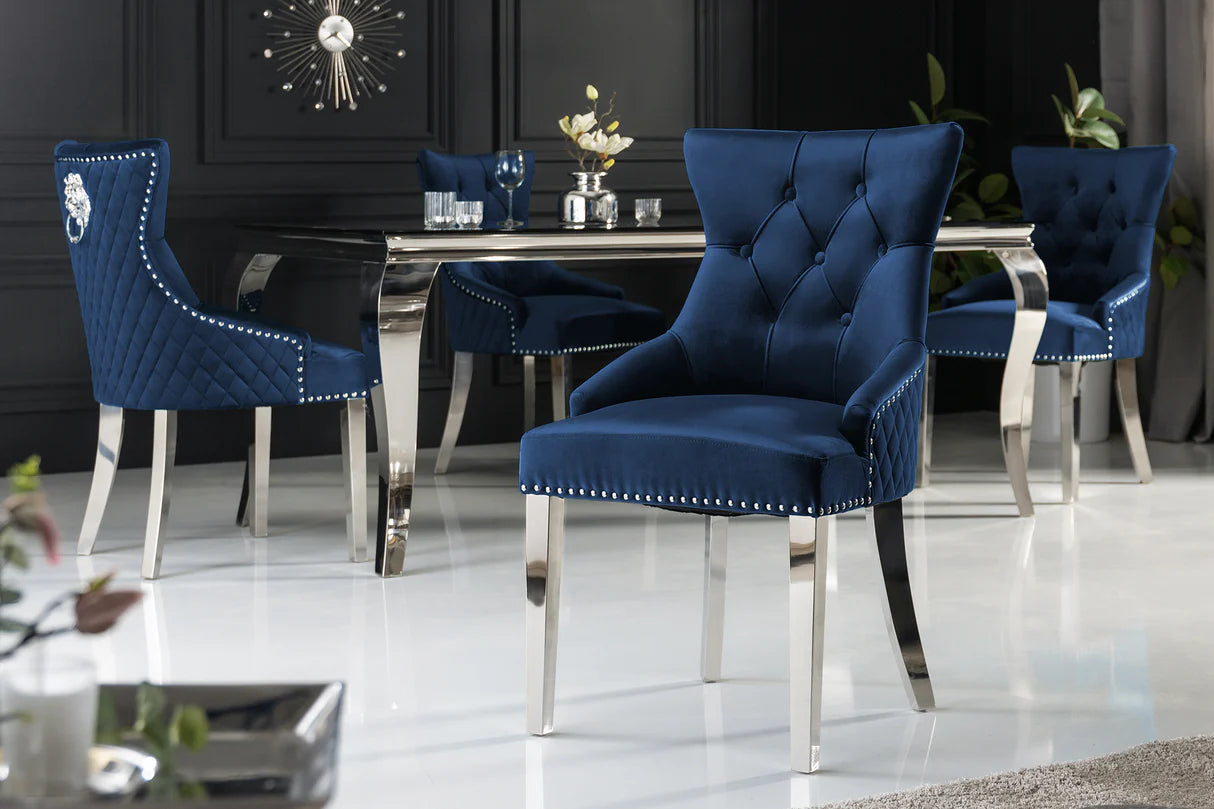 
"Castle" Designer Dining Chair with Lion Head - Royal blue