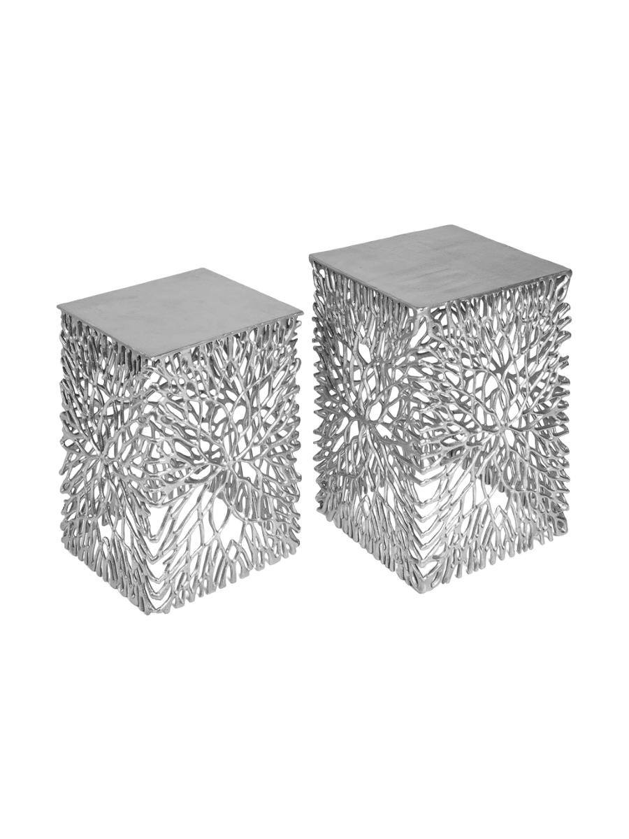 
Set of 2 Side Tables "Leaf" - Silver