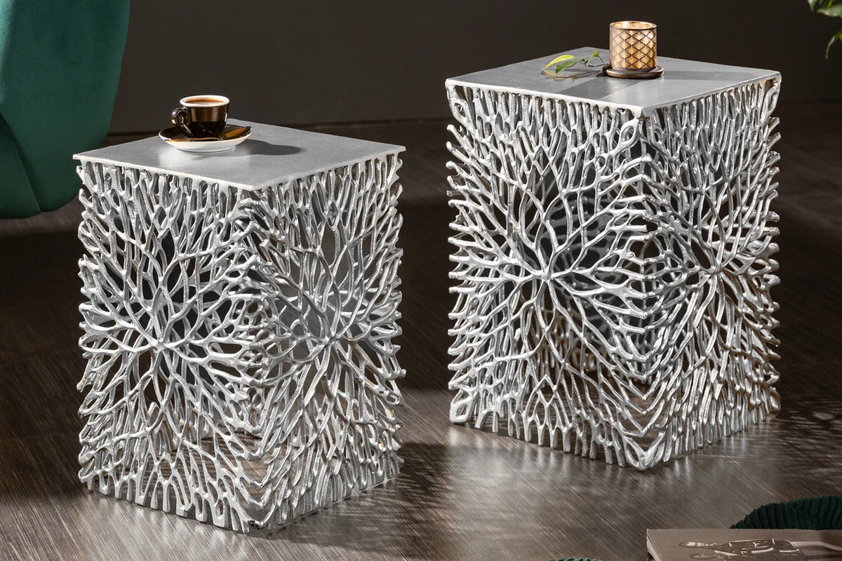 
Set of 2 Side Tables "Leaf" - Silver