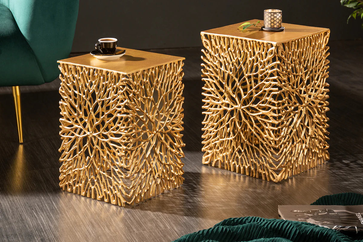 
Set of 2 Side Tables "Leaf" - Gold
