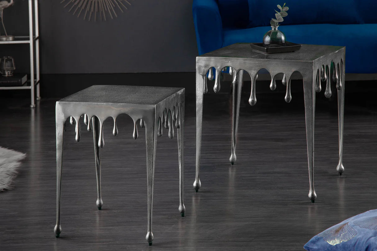 
"Liquid" Designer Side Table - Silver / 46 x 46 cm