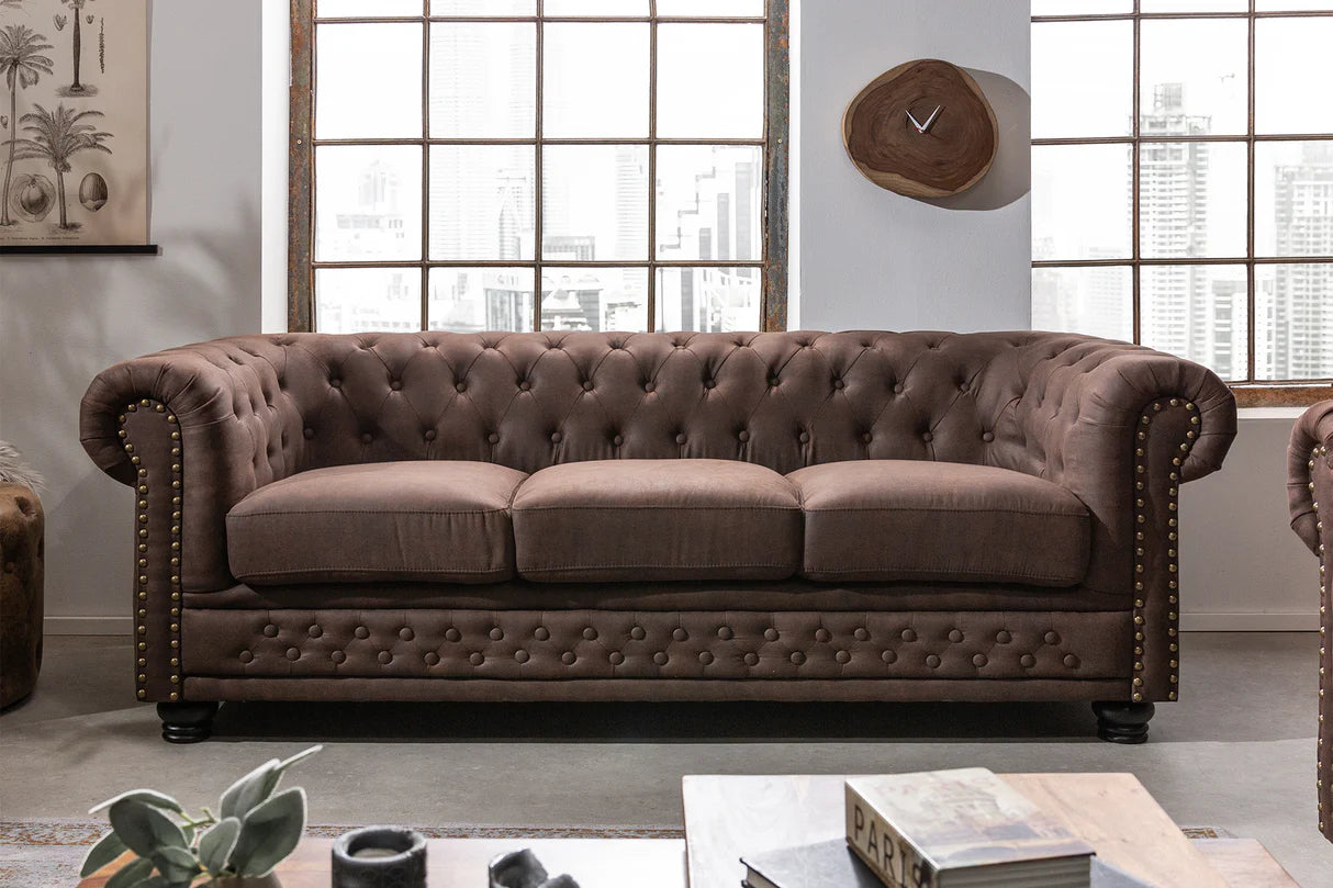 
3-seater Sofa "New Chesterfield" - Microfiber Vintage Brown