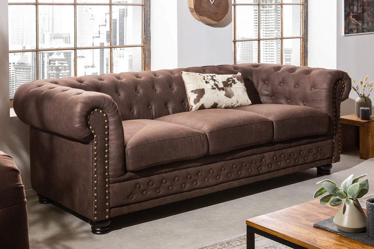 
3-Sitzer Sofa „New Chesterfield“ - Mikrofaser Vintage Braun