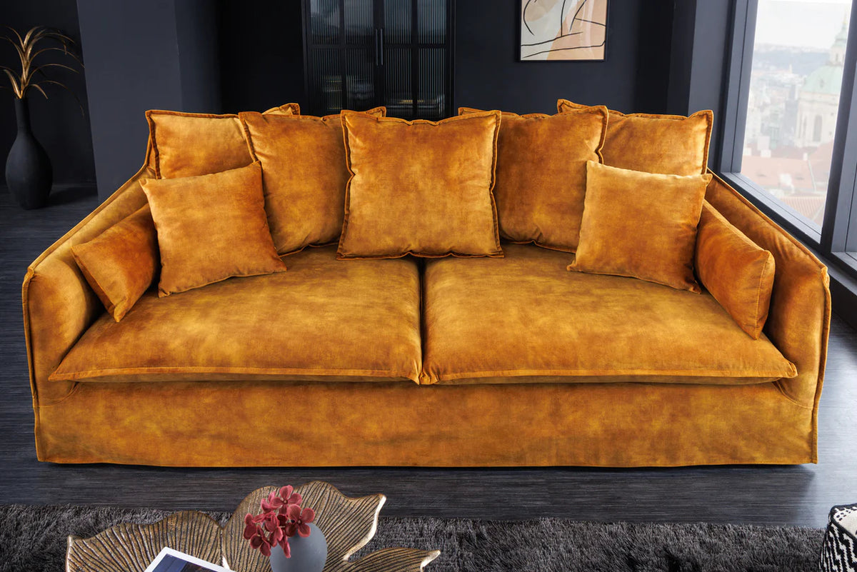 
Grand canapé design 3 places « Lord » avec housses amovibles - Velours Jaune Moutarde