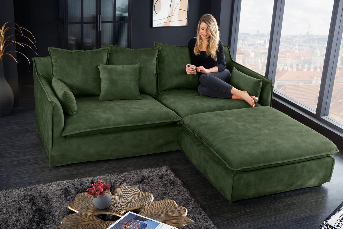 
Grand pouf de canapé « Lord » avec housse amovible - Velours Vert Foncé