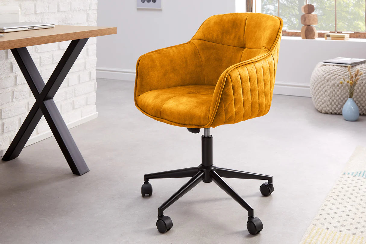 
Chaise de bureau design « Leonie » avec revêtement en velours - Jaune moutarde