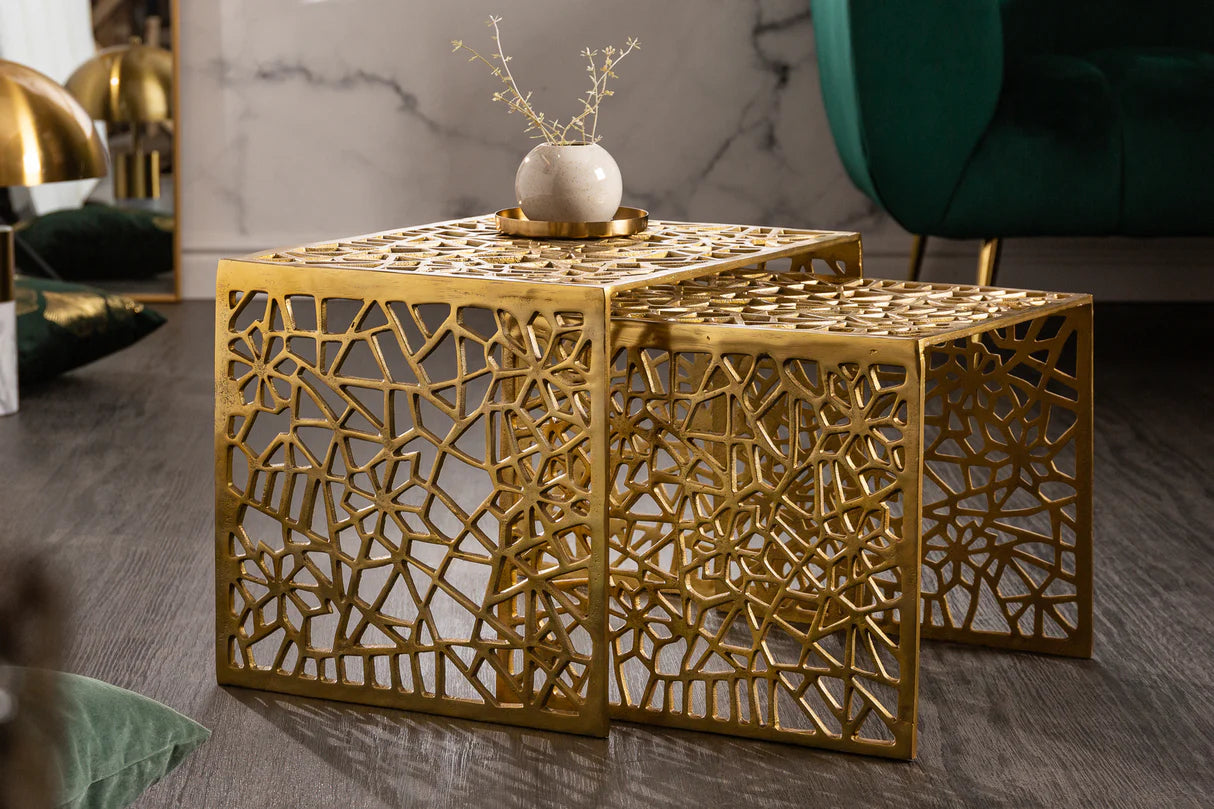 
2-piece set of "Abstract" side tables - Gold
