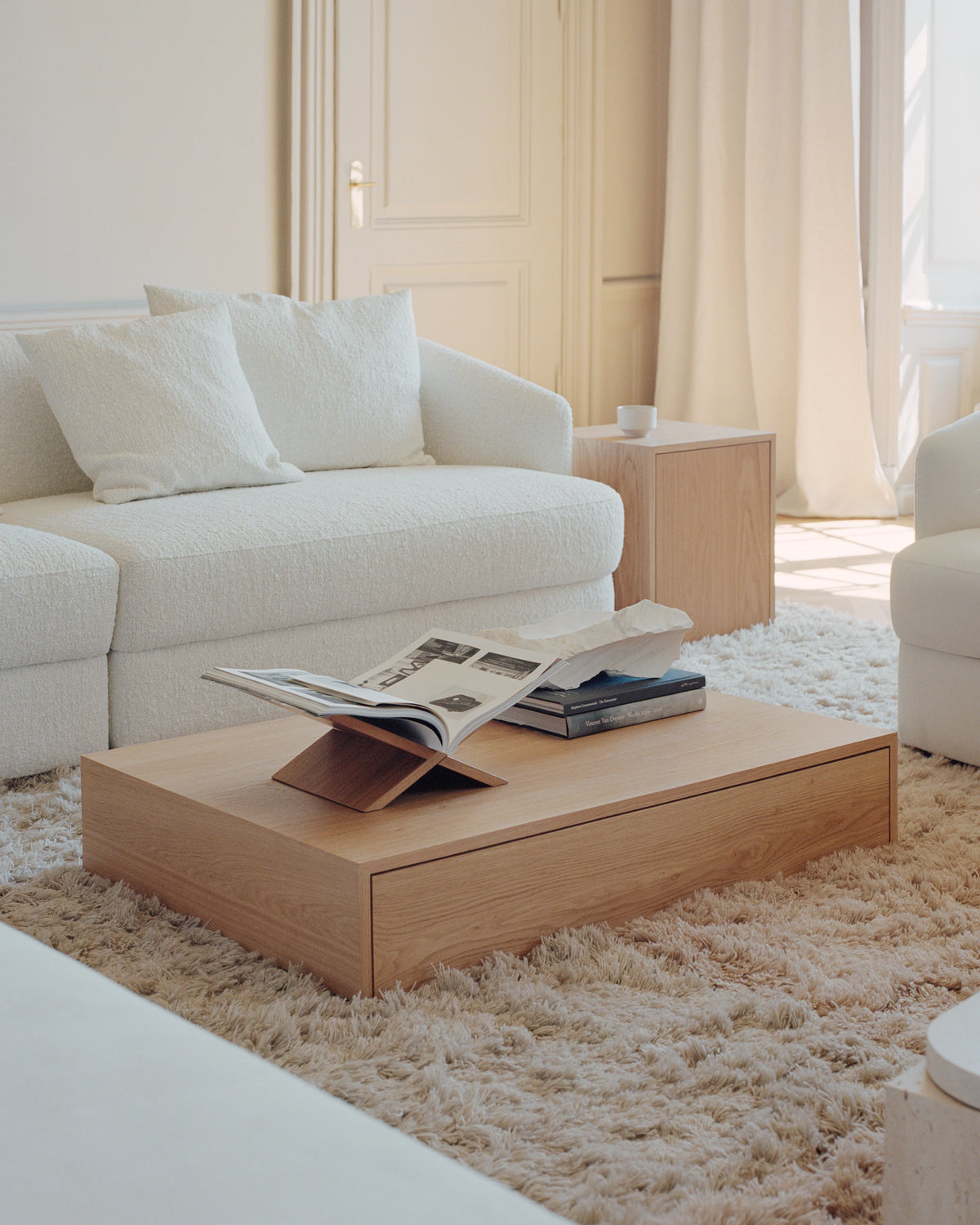 
Tavolino da caffè di design “Mass” con cassetto - Rovere Naturale / 103 x 72 x Altezza 21 cm