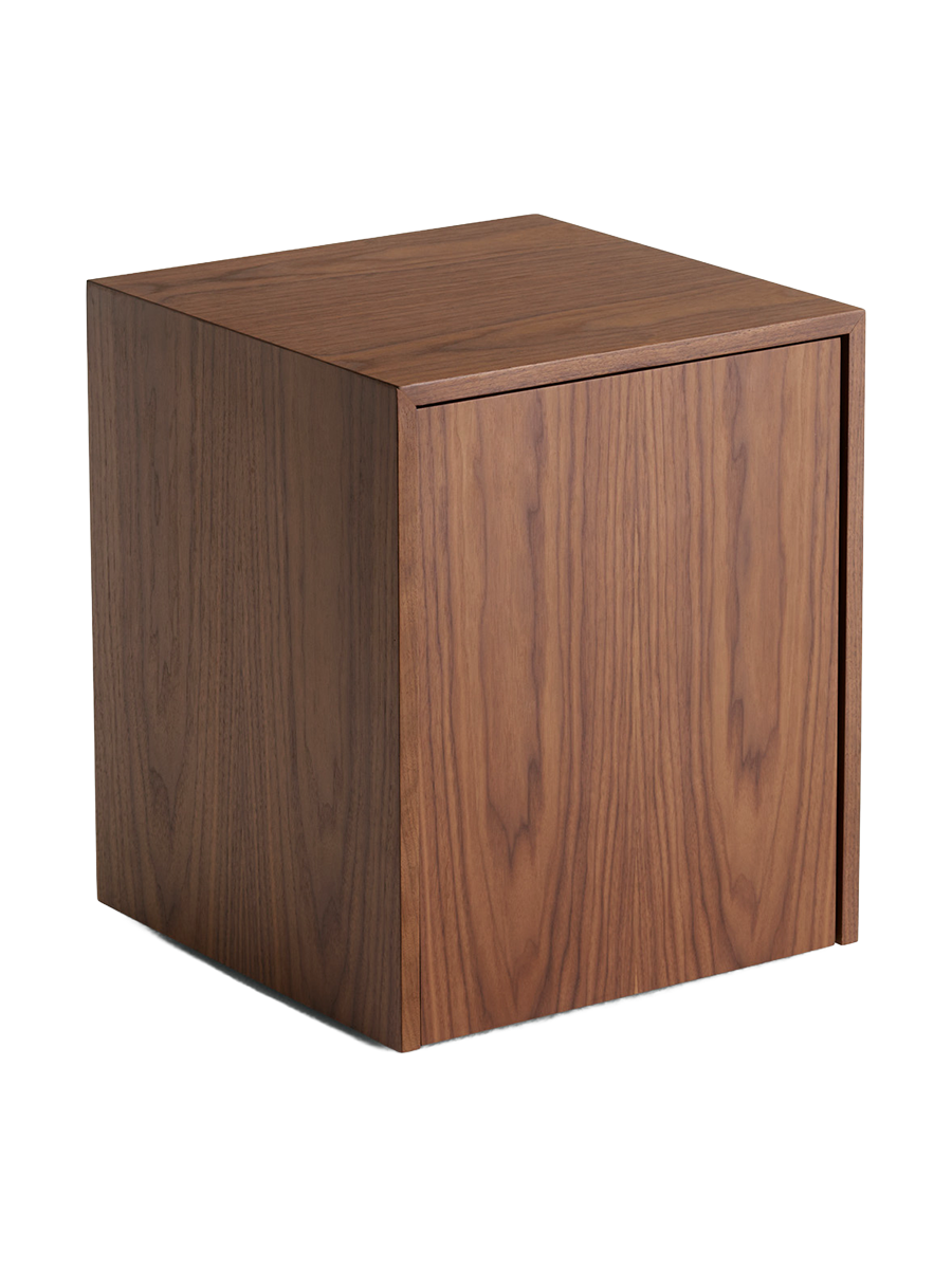 
Designer Side Table "Mass" with Drawer - Walnut wood