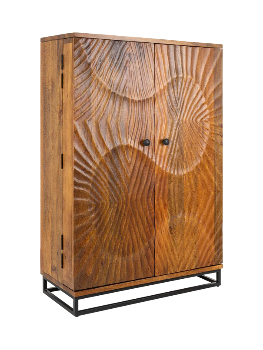 
Massivholz Design Barschrank „Skorpion“ - Schwarz / Natural