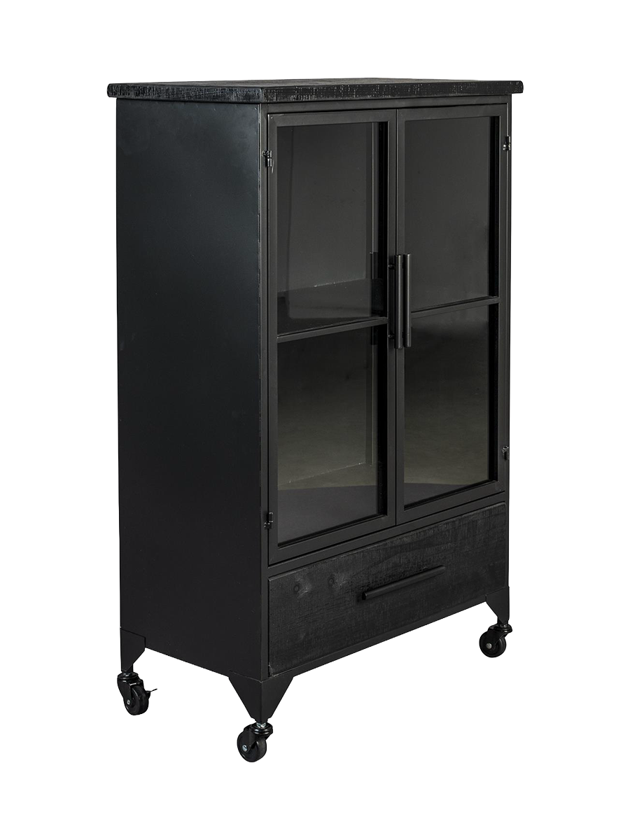 
"Ferre" designer highboard & display cabinet with castors, 2-door
