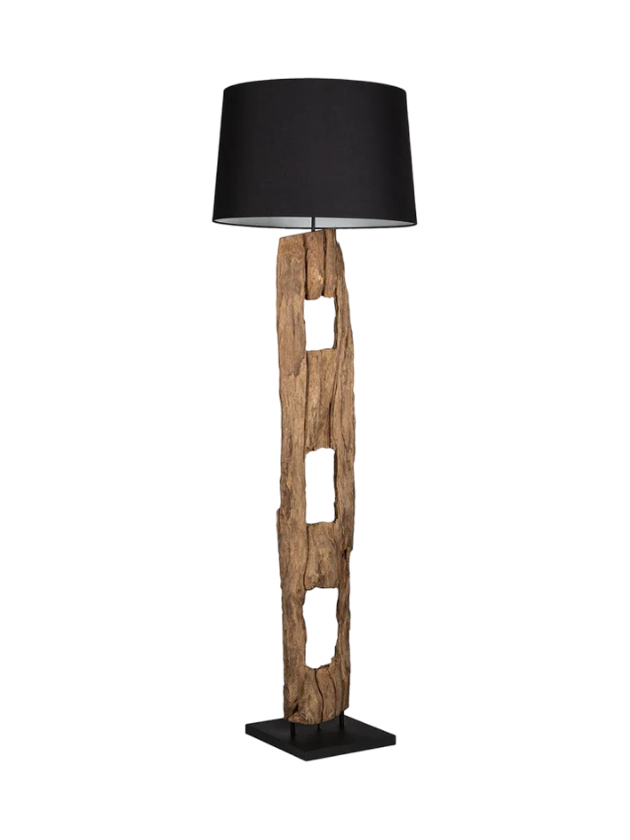 
Lampada da terra artigianale «Barracuda» in legno portato dal mare - Nero
