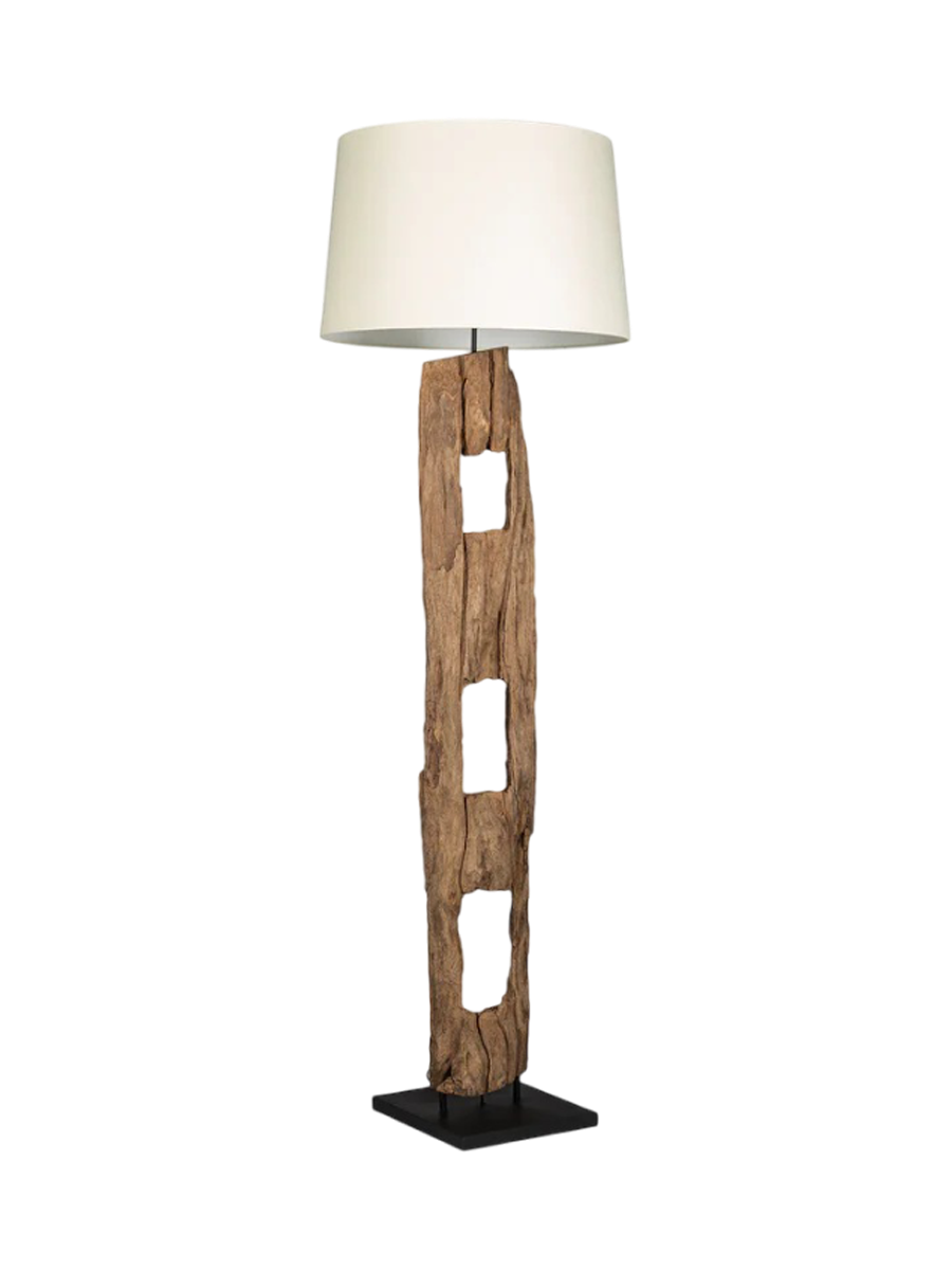 
Lampada da terra artigianale «Barracuda» in legno portato dal mare - Bianco