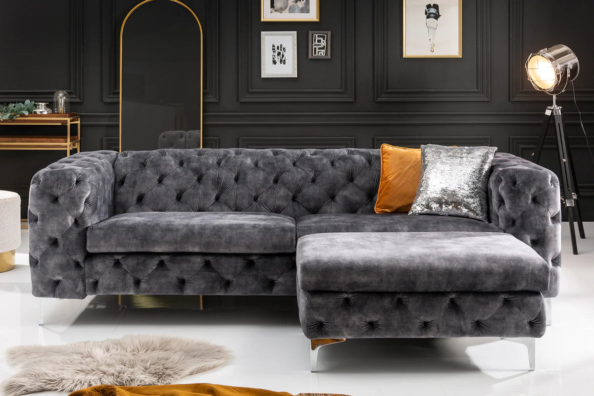 
Grand Pouf en velours « Baroque Moderne » - Gris foncé