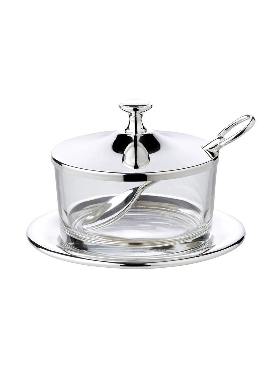 
Premium Parmesan Jar "Sublime" with Coaster and Spoon - elegantly silver-plated