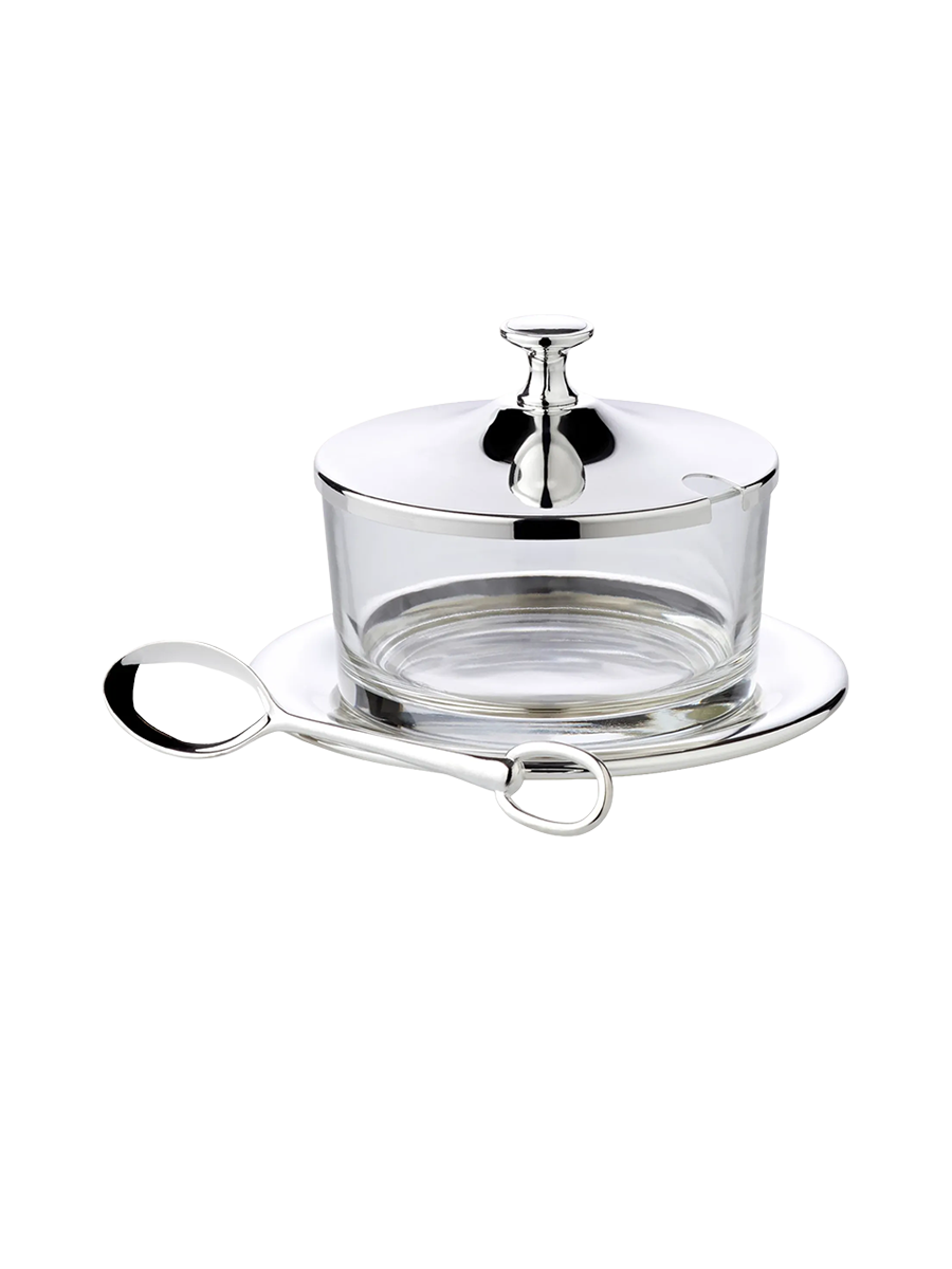
Premium Parmesan Jar "Sublime" with Coaster and Spoon - elegantly silver-plated