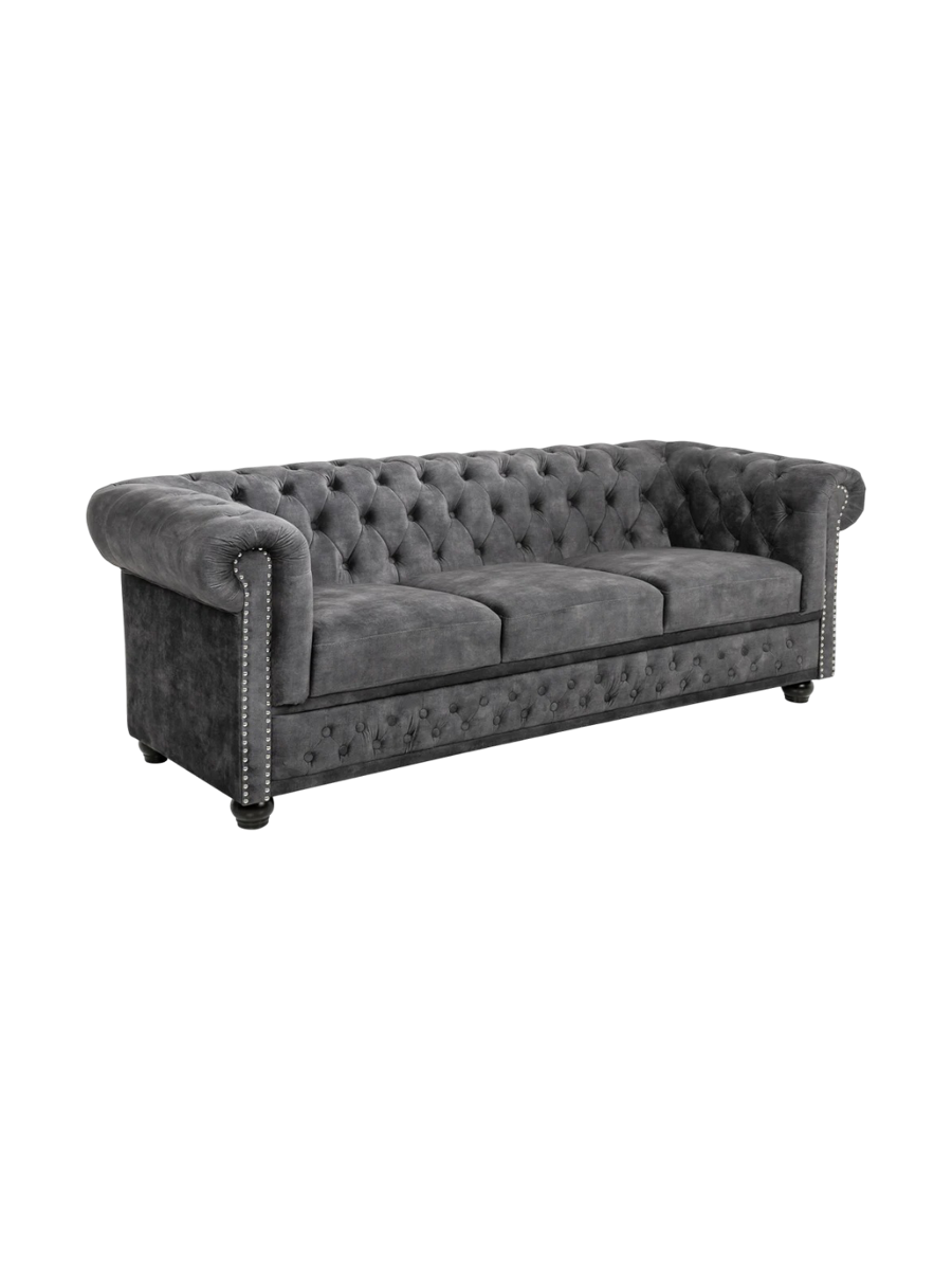 
3-seater sofa "New Chesterfield" with velvet cover - Grey