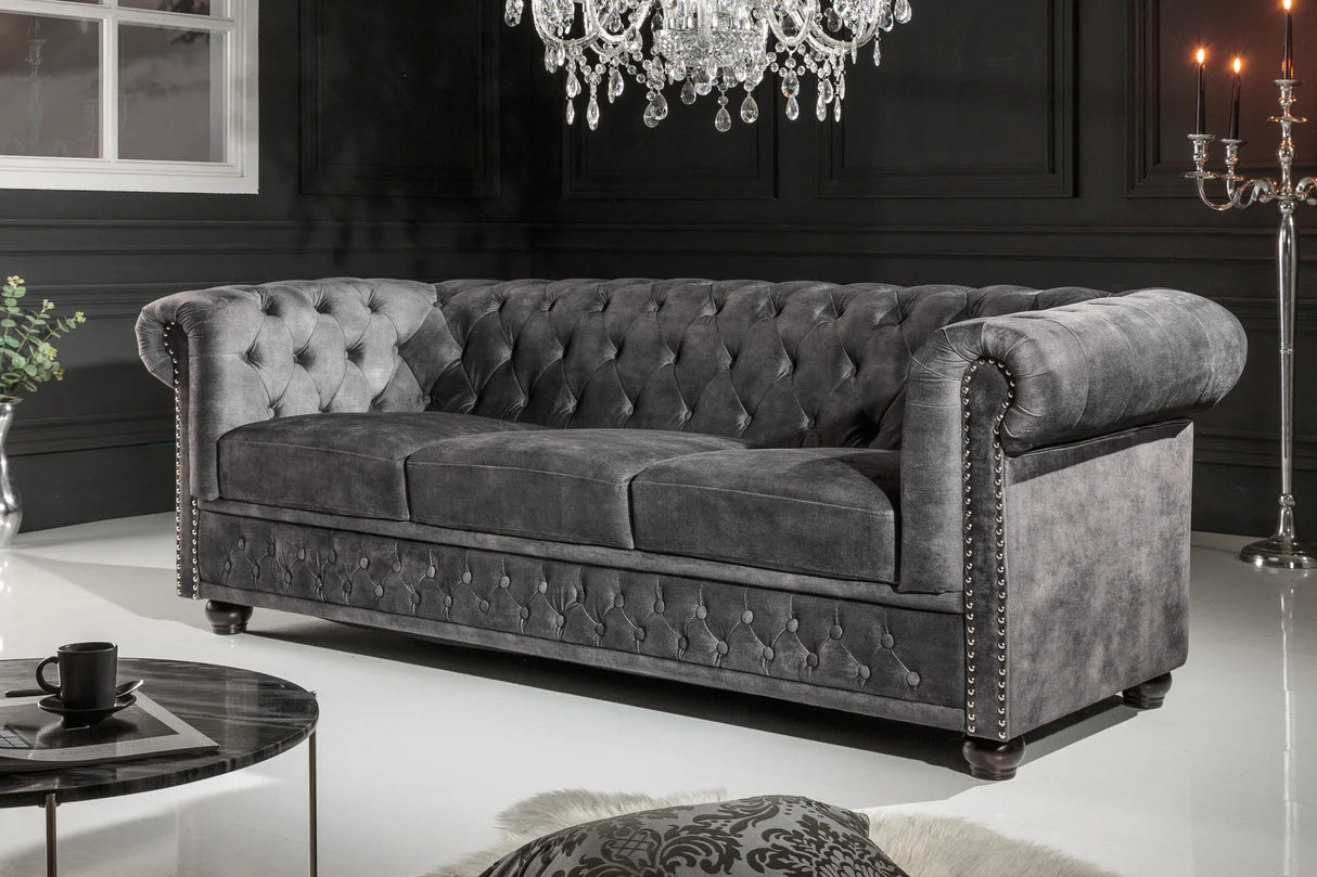 
3-seater sofa "New Chesterfield" with velvet cover - Grey