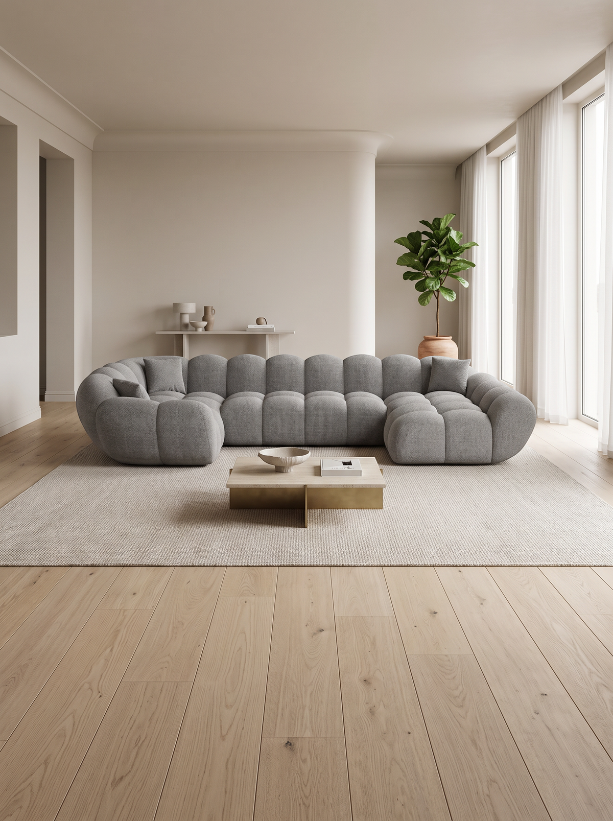 
Divano panoramico di design a 6 posti «Levante XL» con rivestimento in tessuto strutturato - Tessuto strutturato Grigio / Lato lungo a sinistra
