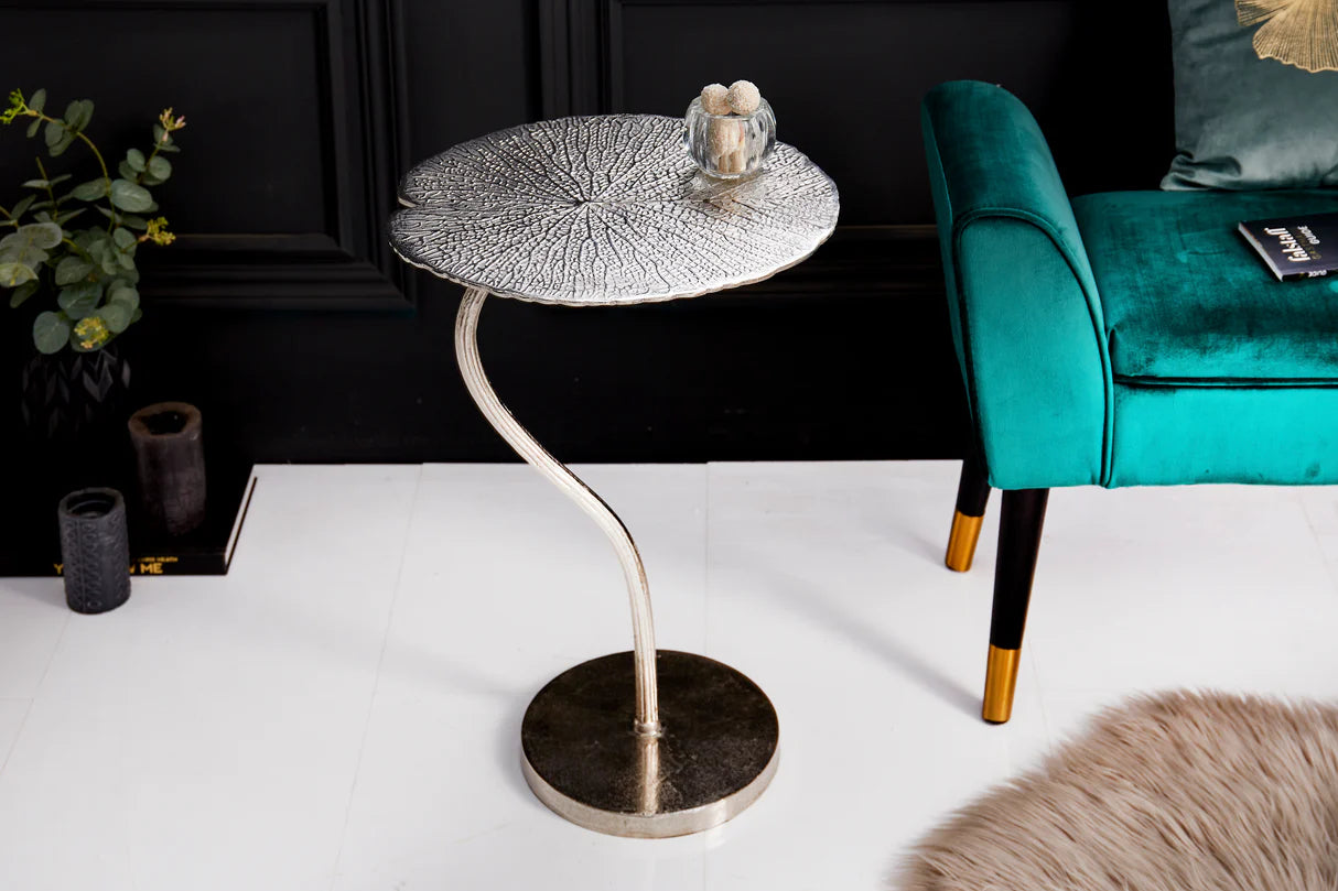 
Designer Side Table "Leaf" - Silver