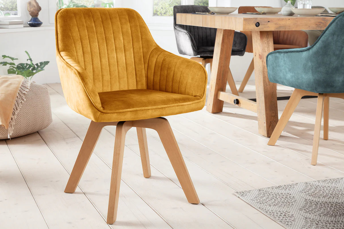 
Poltroncina girevole con braccioli „Livigno“ - Velluto Giallo senape