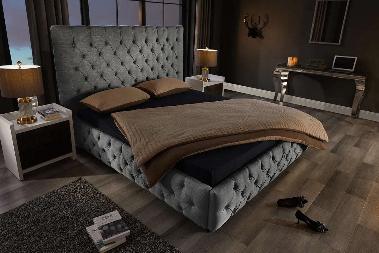 
Cadre de lit design « Paris Chesterfield », différentes tailles - 180 x 200 cm / Lin gris