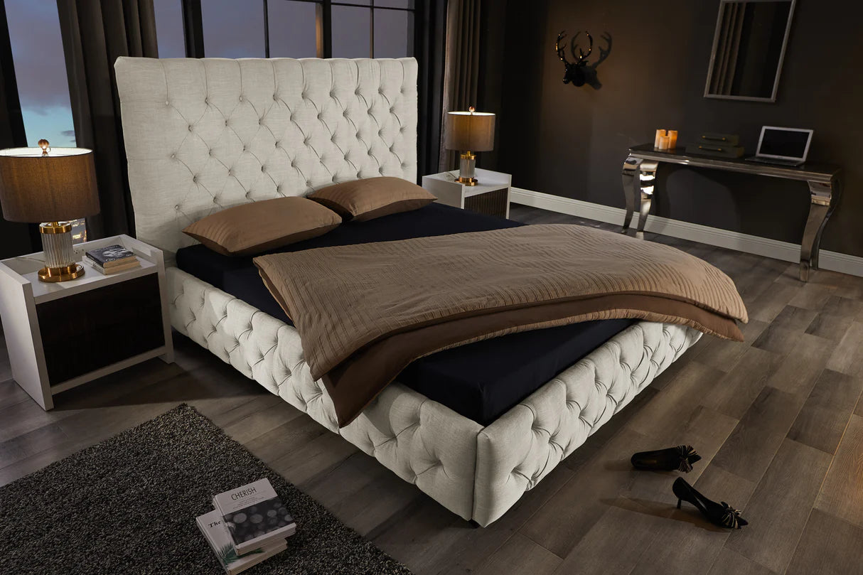 
Cadre de lit design « Paris Chesterfield », différentes tailles - 180 x 200 cm / Lin clair beige