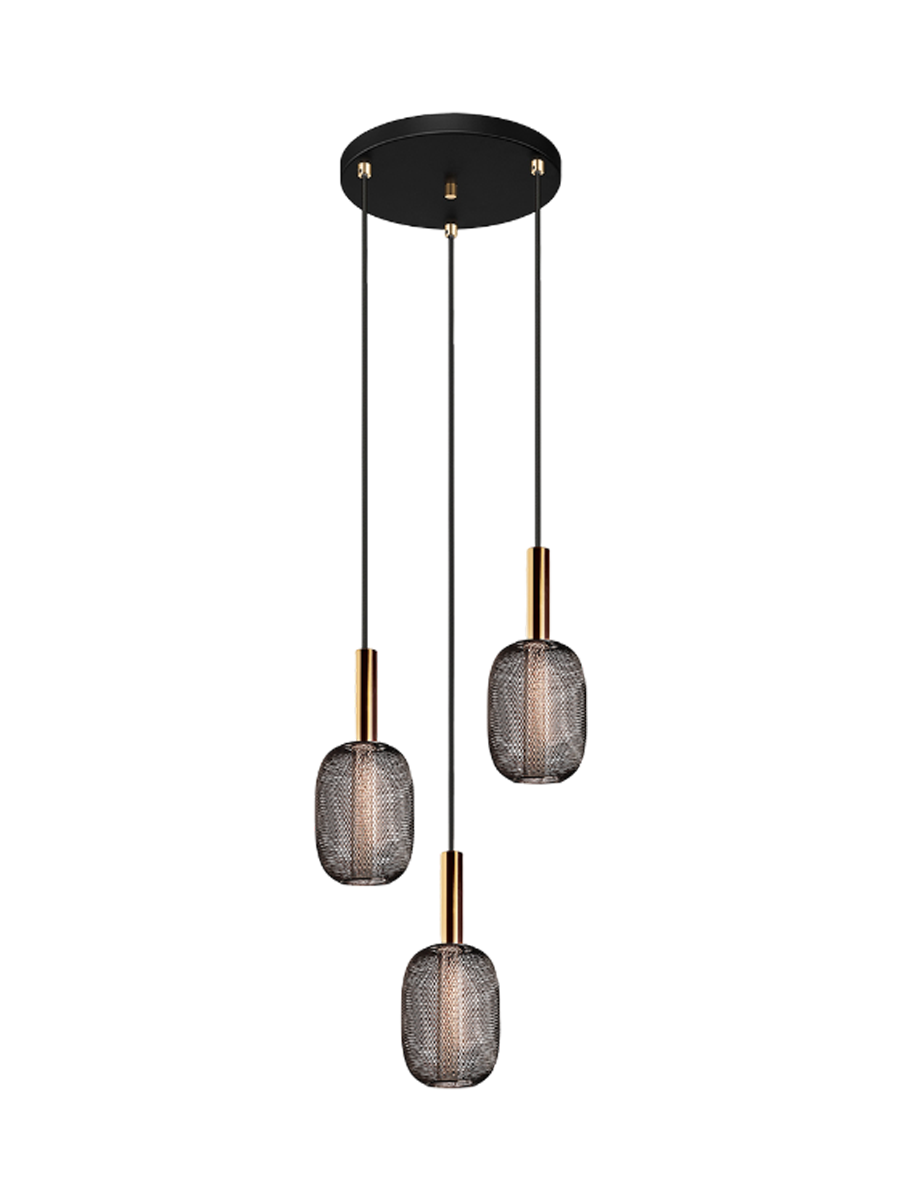
LED designer pendant light “Micron”, 3-light - Black/Gold