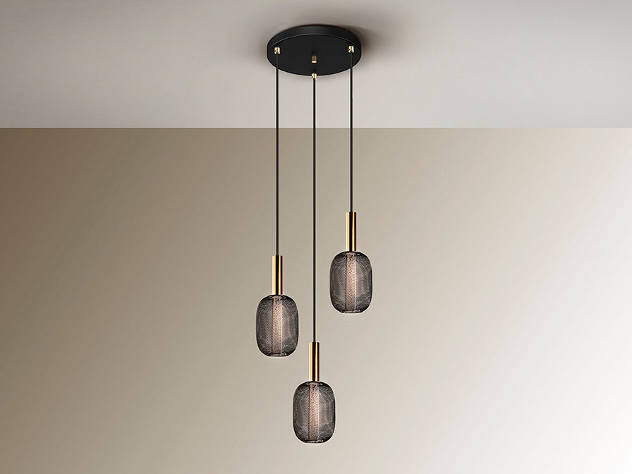 
Lampada a sospensione LED di design „Micron“, a 3 luci - Nero/Oro