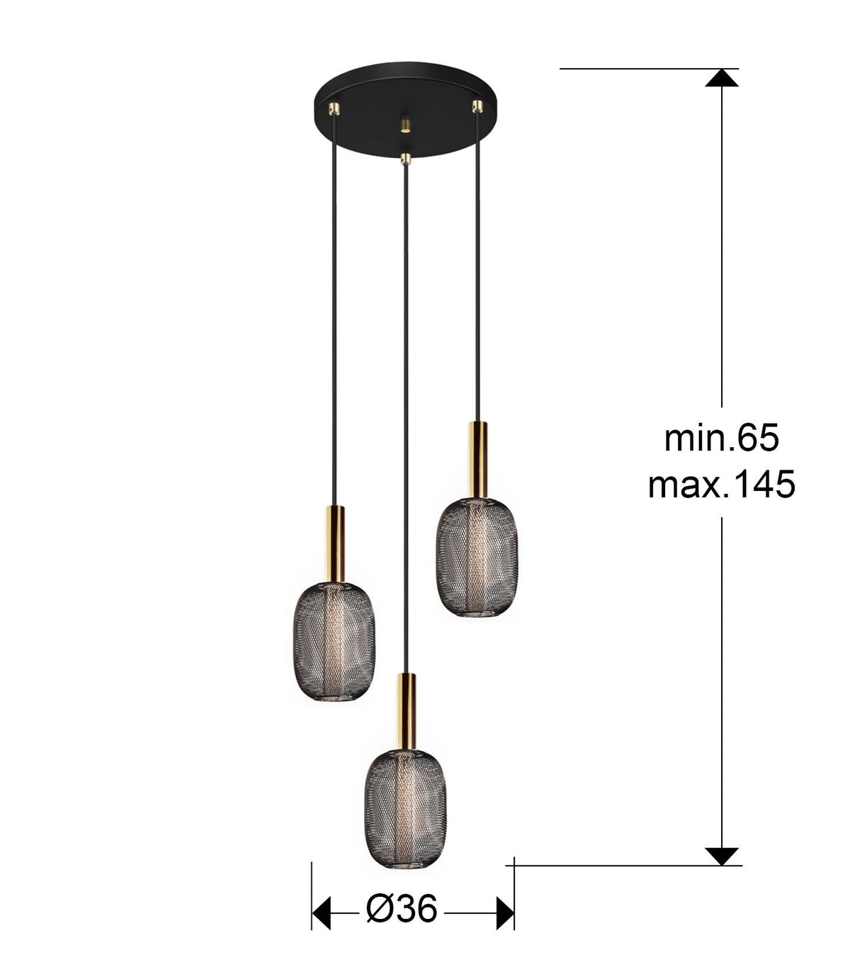 
Lampada a sospensione LED di design „Micron“, a 3 luci - Nero/Oro
