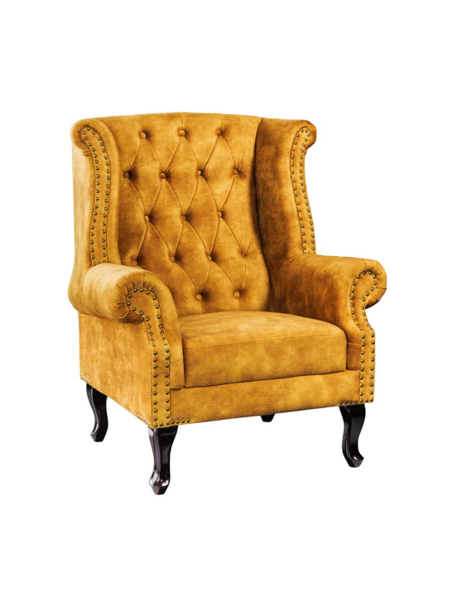
Fauteuil à oreilles « Chesterfield » de haute qualité - Jaune moutarde