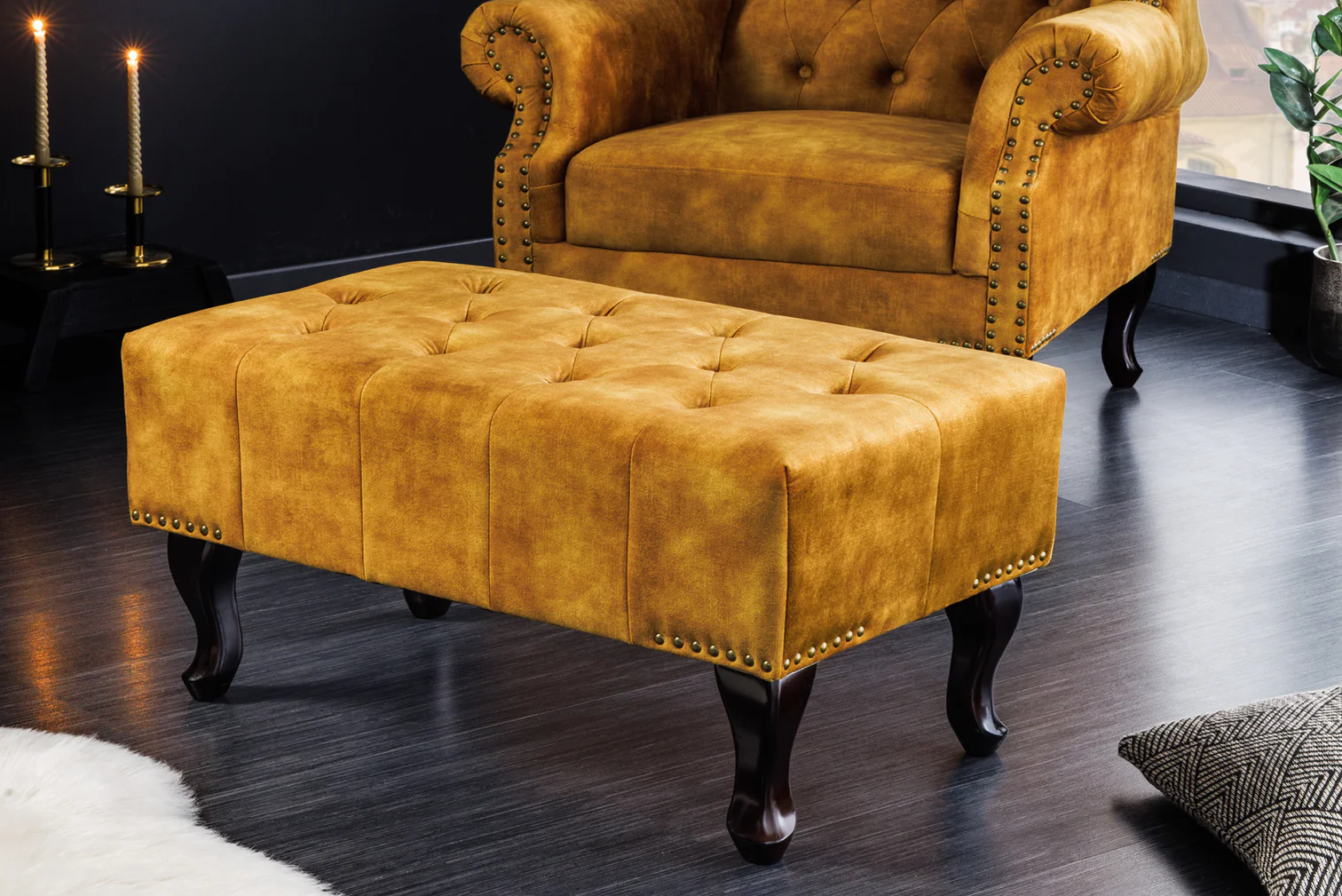 
Designer Stool "Chesterfield" Velvet Mustard Yellow