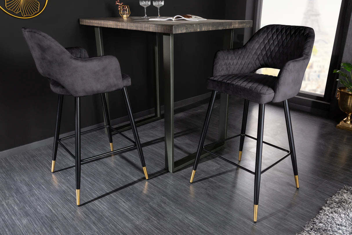 
Chaise de bar design « Paris » avec accoudoirs - Velours anthracite