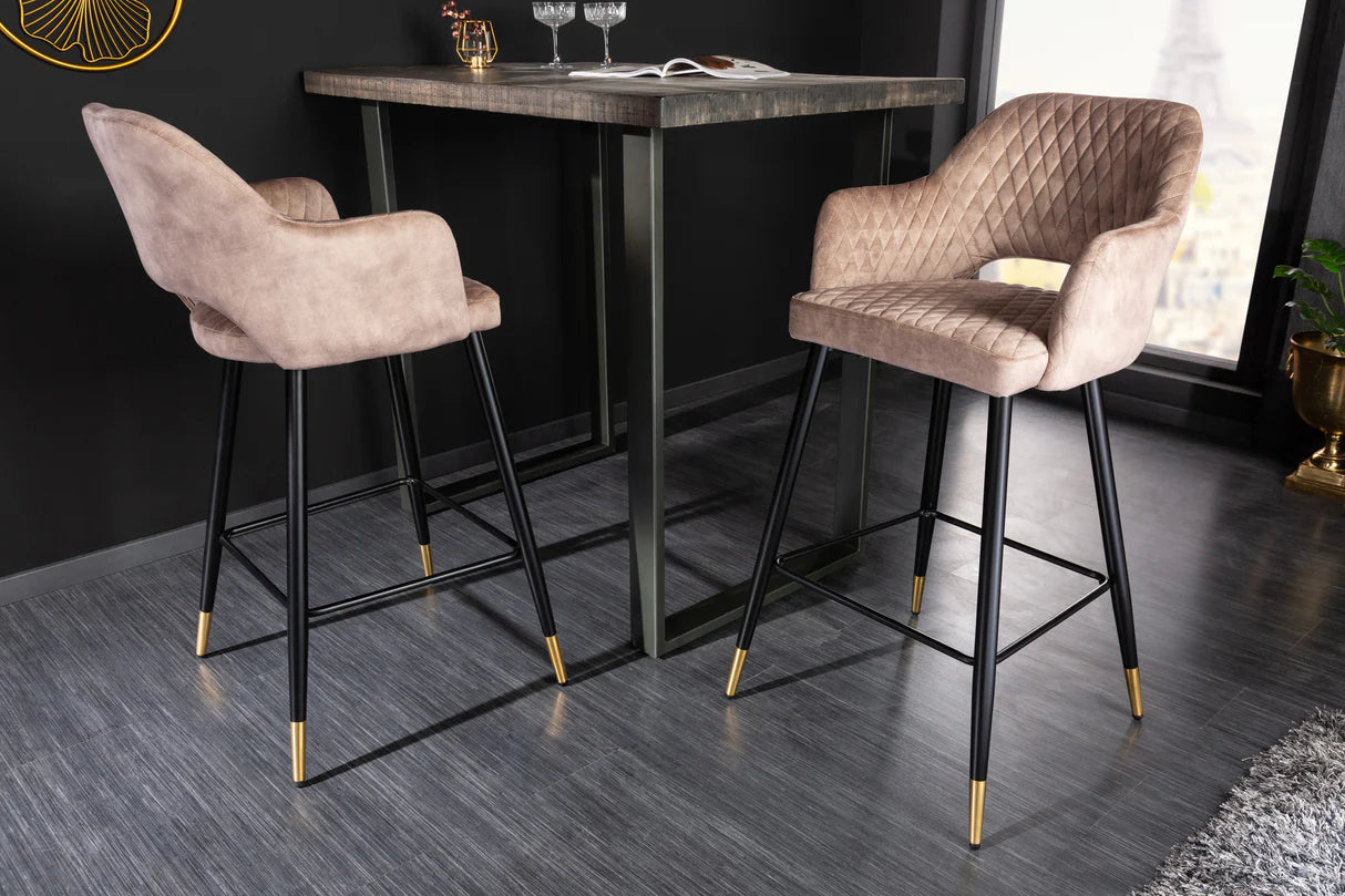 
Chaise de bar design « Paris » avec accoudoirs - Velours grège